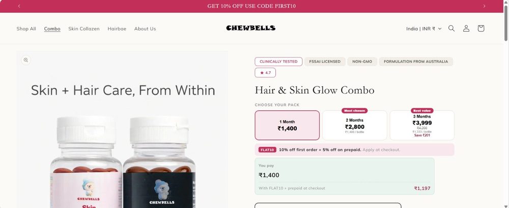 Rebuilt Chewbells combo product page