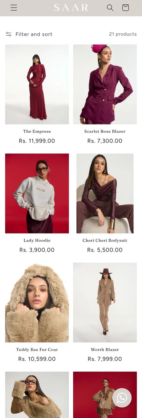 SAAR collection page on mobile